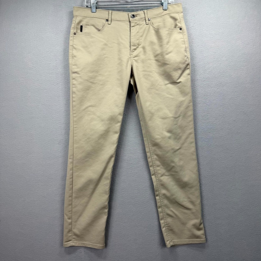 Perry Ellis 5-Pockets Pants Mens 34x28* Beige Slim Fit Performance Golf Straight